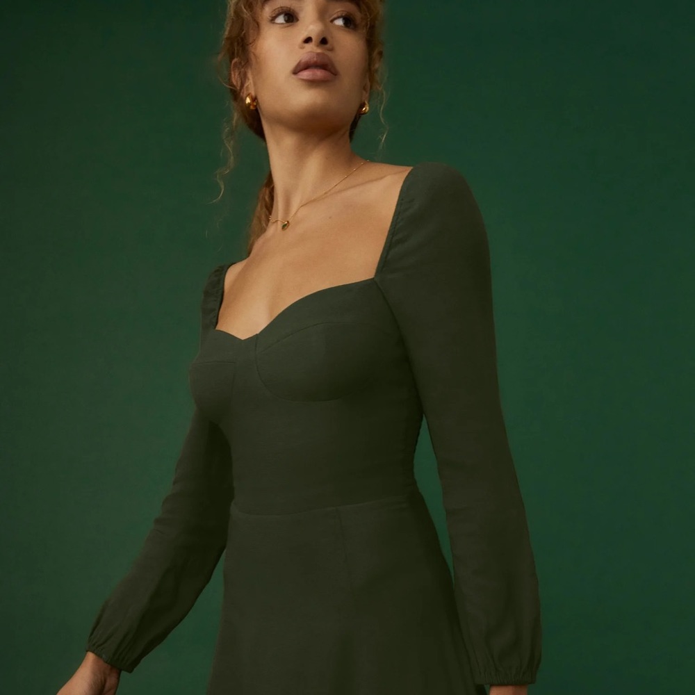 Reformation Mochi Long Sleeve Mini Dress In Fern
